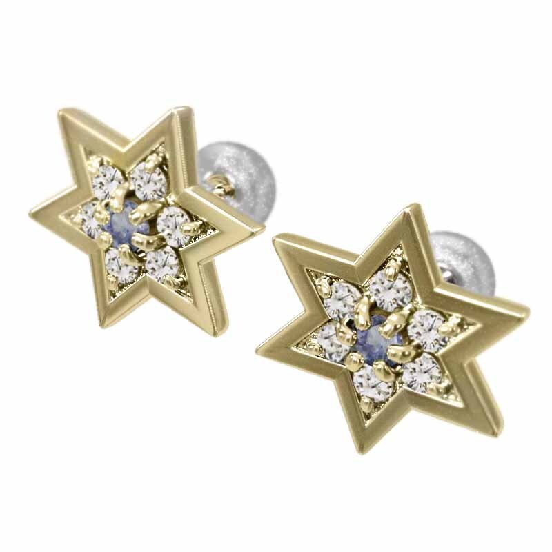 『1年保証』 28637円 ペアピアス k18 天然ダイヤモンド タンザナイト 六芒星 ゴールド