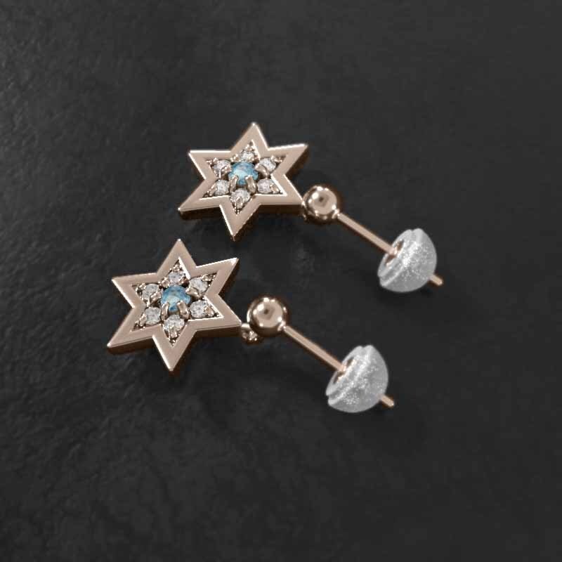 【高知インター店】 27540円 ペアピアス 六芒星 ブルートパーズ 天然ダイヤモンド ゴールド