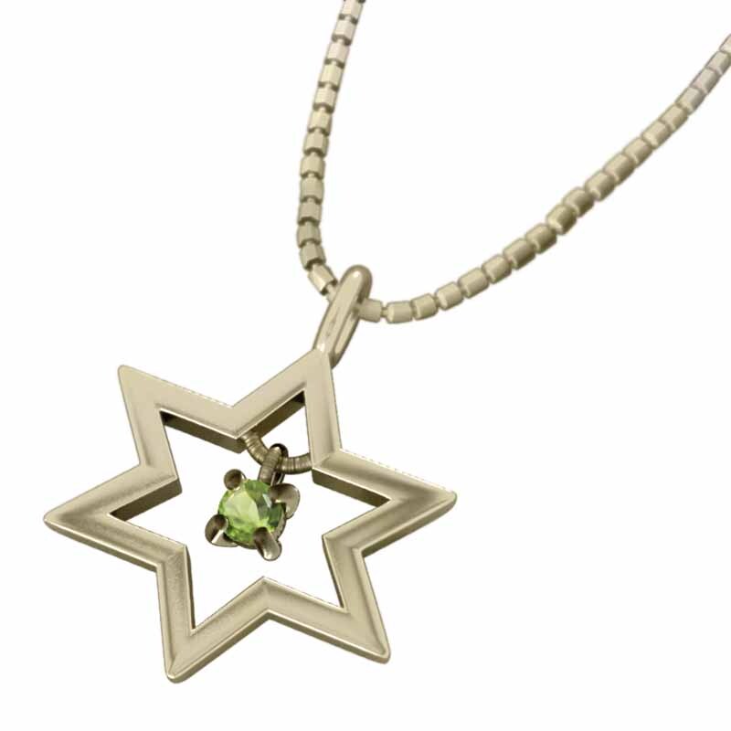 ペリドット ネックレス 六芒星 1粒石 8月の誕生石 10金イエローゴールド 中サイズ