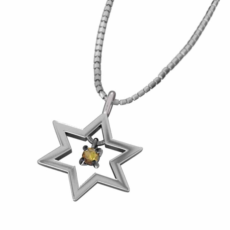 最高級 13878円 ネックレス シトリン(黄水晶) 六芒星 1粒石 k10ホワイト その他