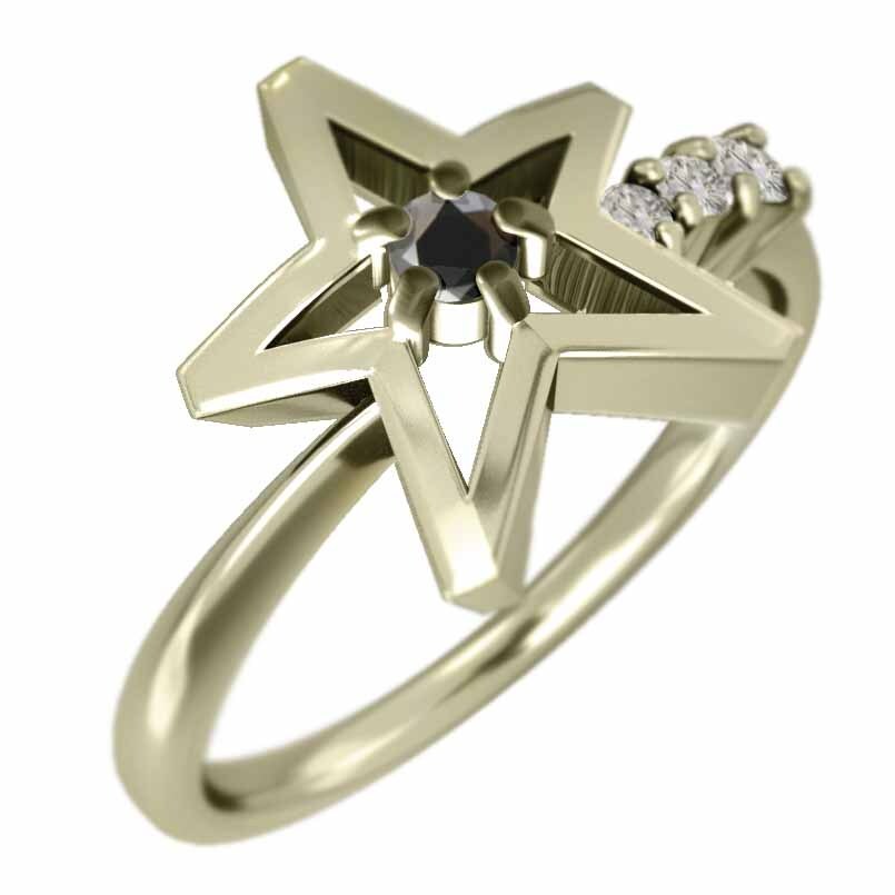 指輪 星の形 ブラックダイヤ 天然ダイヤモンド K10