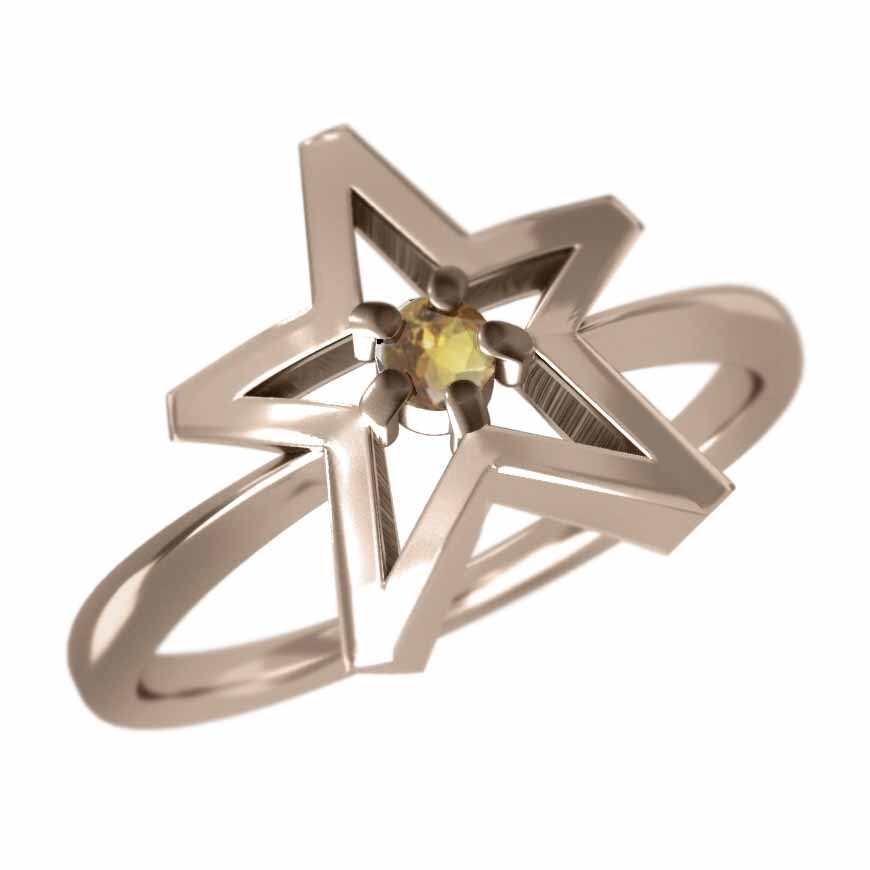 指輪 一粒 星の形 シトリン(黄水晶) 11月誕生石 k18ピンクゴールド