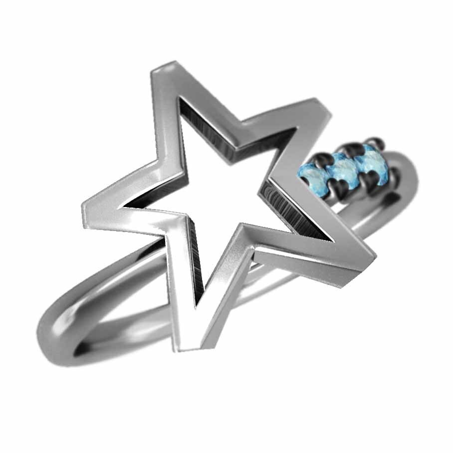 指輪 3ストーン 星の形 ブルートパーズ(青) 11月誕生石 Pt900_画像1