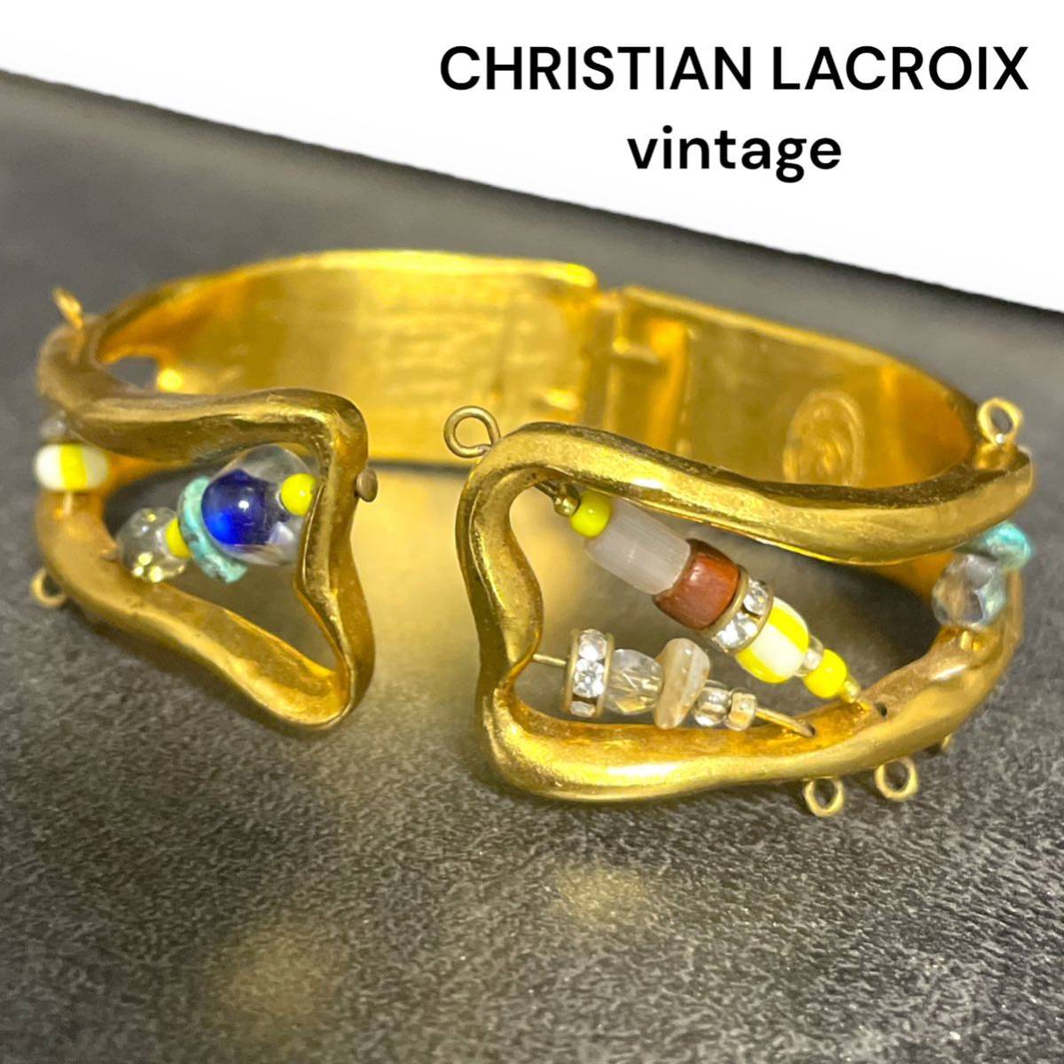 CHRISTIAN　LACROIX　クリスチャンラクロワ　バングル　ゴールドカラー　ストーン　希少　GOLD ヴィンテージ　アクセサリー　フランス製_画像1