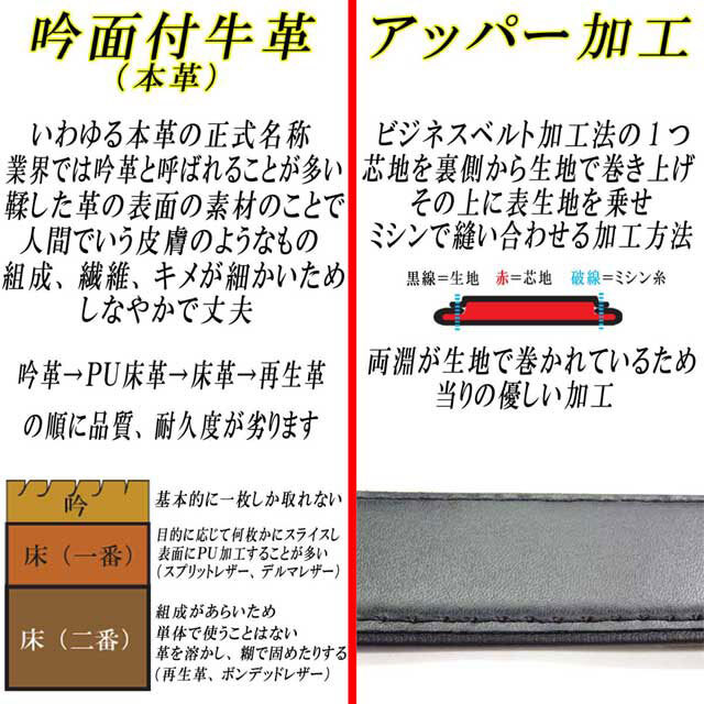 日本製　35ｍｍ幅　ビジネスベルト　両面本革　アッパー　チョコ　アウトレット