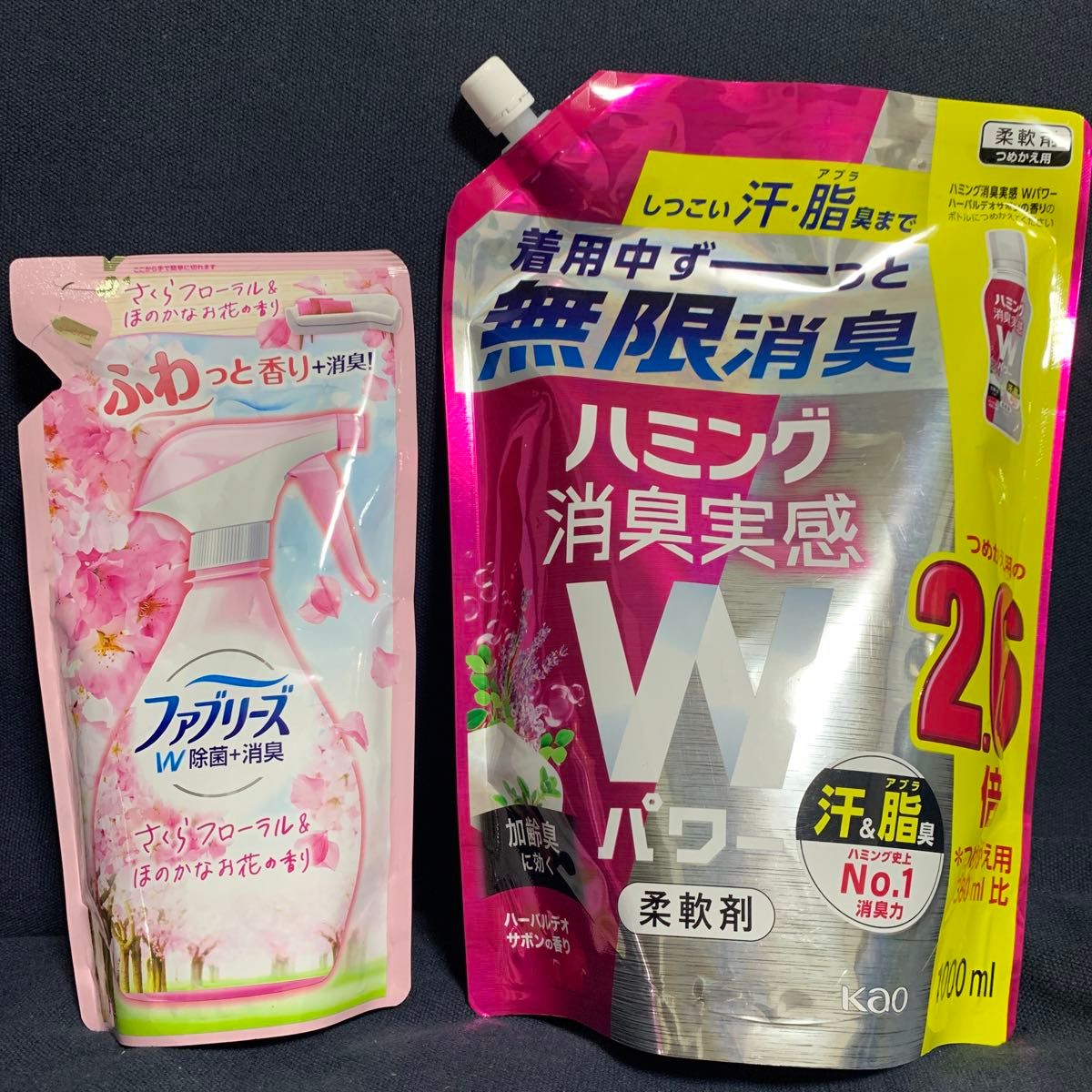 ハミング消臭実感Wパワー柔軟剤　 ファブリーズ 布用 W除菌＋消臭 さくらフローラル＆ほのかなお花の香り つめかえ用 320ml