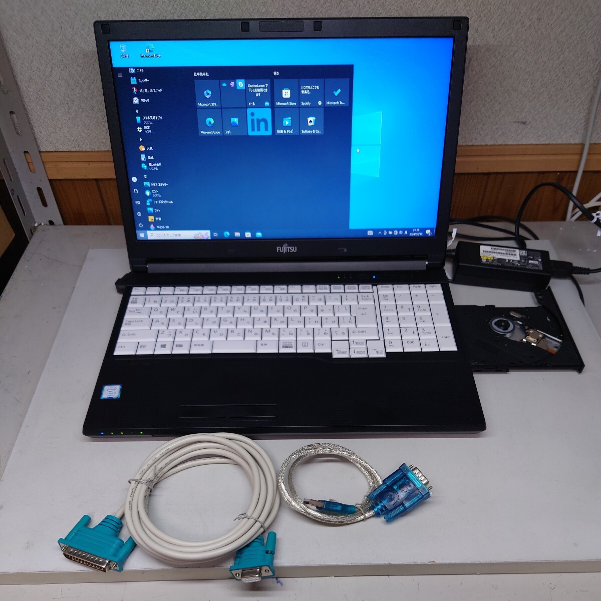 Win10 RS-232Cケーブル付きノートパソコン。ＮＣ工作機械のプログラム入出力管理に。マシニング、NC旋盤のＧコード入出力、CAD/CAM　FANUC