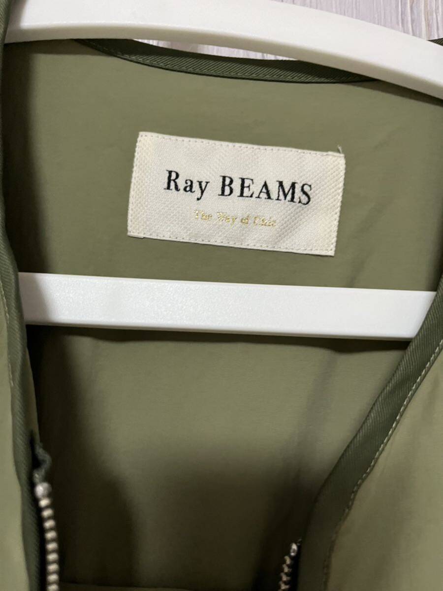 ★RAY BEAMS ノーカラー ナイロンコート スプリングコート★ギャザー レイビームス プリーツ カーキ コート ビームス_画像5