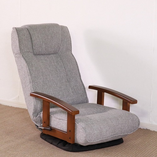 1人掛け らくらく 座椅子 14段階リクライニング 回転座椅子 グレー色 敬老の日　贈り物に最適 おり畳み式 木肘 ゲーム椅子 フォトナ