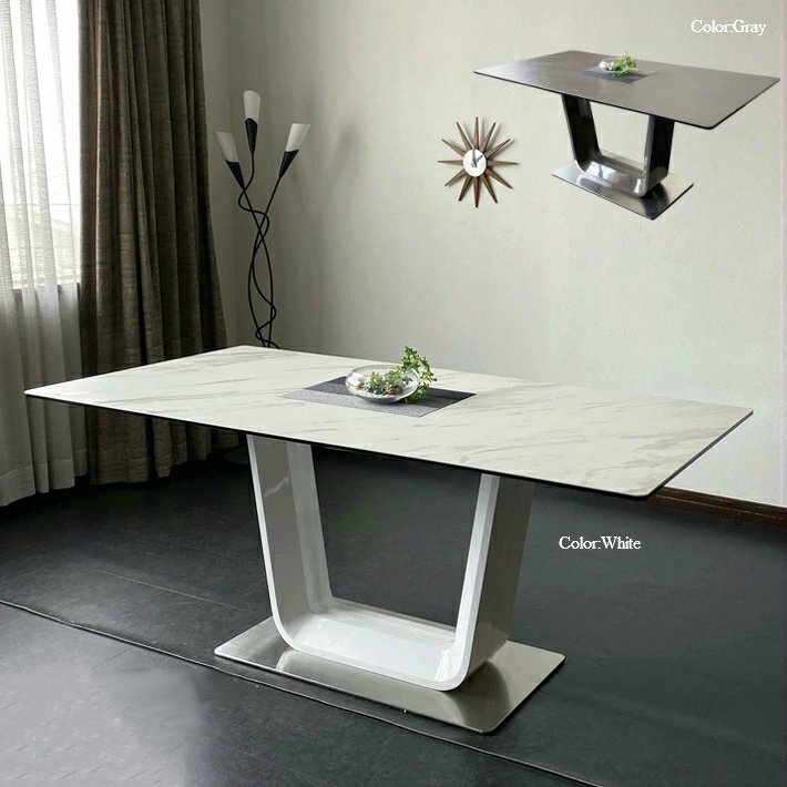 新生活 モダン セラミックダイニングテーブル セラミック 2色対応 ホワイト グレー スパニッシュセラミック 強化ガラス 150cm モダン 食卓