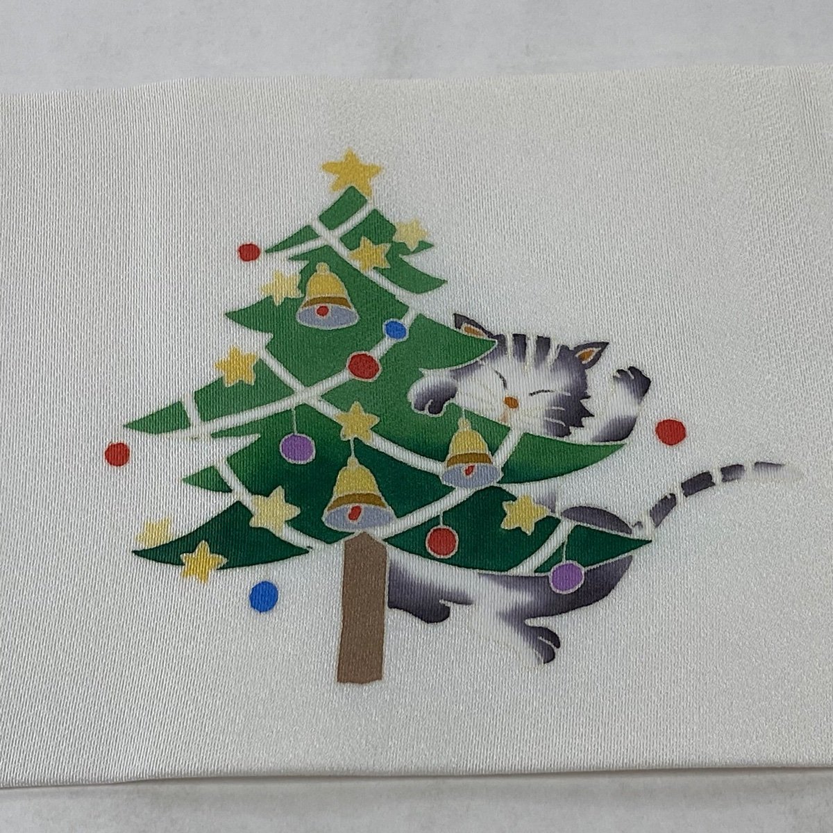 名古屋帯 美品 逸品 猫 クリスマスリース クリーム 正絹 【中古】_バイセル 14118_5