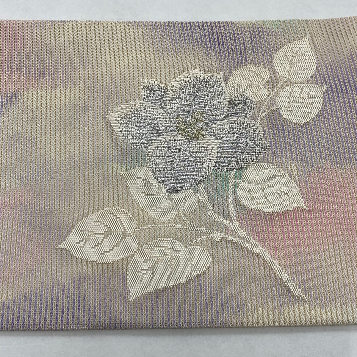 名古屋帯 優品 夏帯 絽 草花 金銀糸 クリーム 正絹 【中古】の画像3