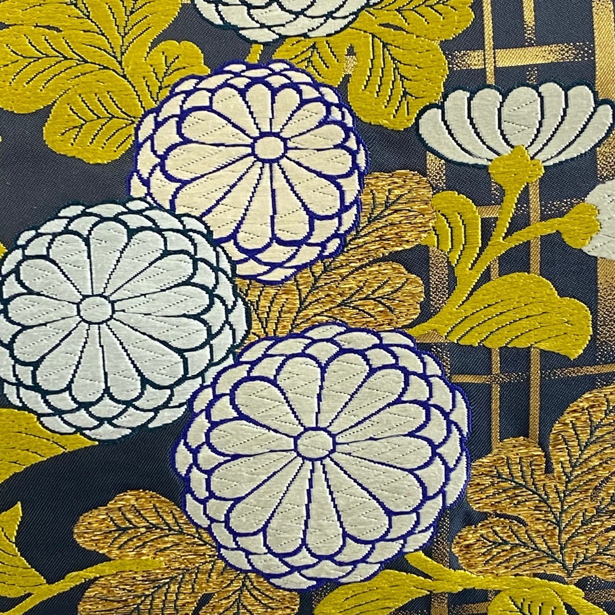 袋帯 名品 菊 箔 青灰色 六通 正絹 【中古】_バイセル 14117_2