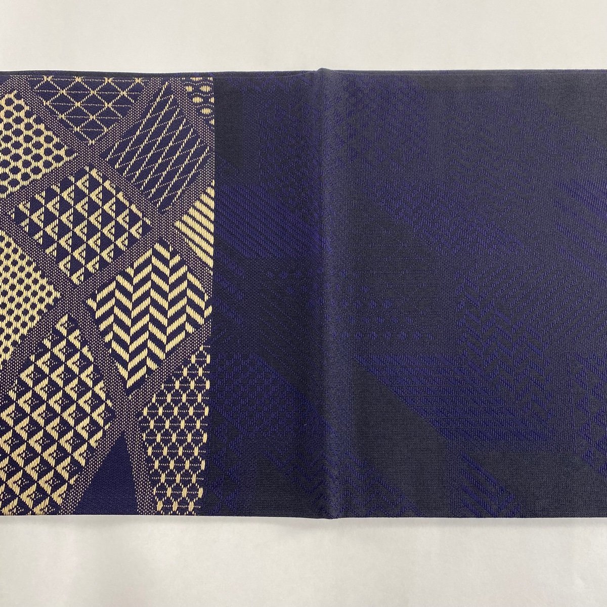 袋帯 美品 名品 藍の讃歌 幾何学 寄せ柄 藍色 六通 正絹 【中古】_バイセル 14117_4