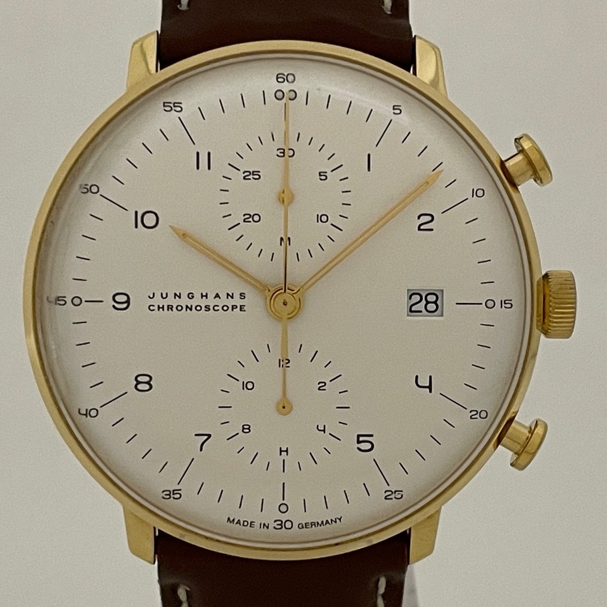 【ジャンク品】ユンハンス JUNGHANS マックスビル クロノスコープ クロノグラフ デイト ゴールド ドイツ 腕時計 自動巻き 【中古】_バイセル 14150_1