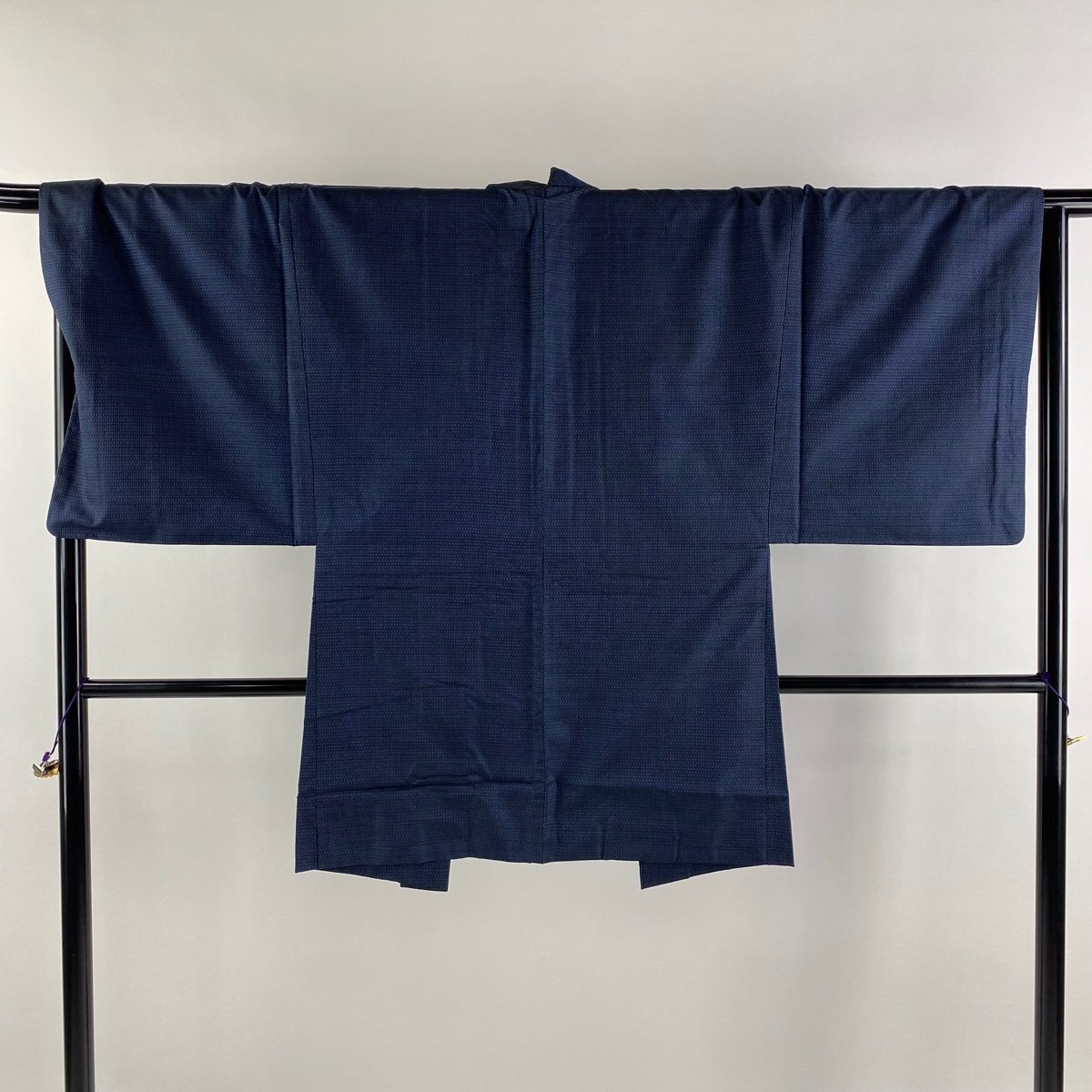  man kimono length 146.5cm sleeve length 67cm M. Ooshima pongee ground ensemble proof paper turtle .. dark blue silk beautiful goods preeminence goods [ used ]