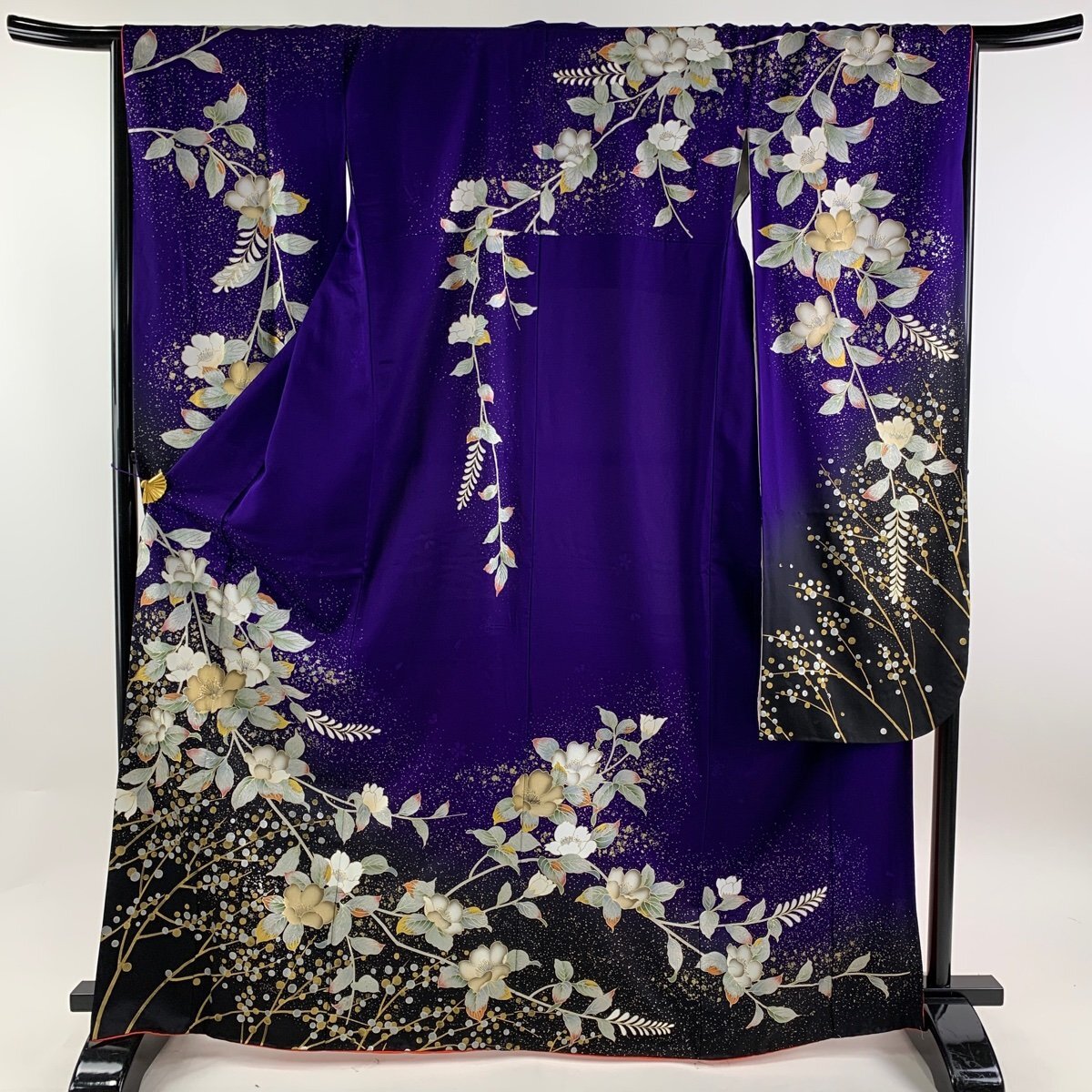 振袖 身丈168cm 裄丈66.5cm M 袷 草花 枝花 金銀彩 染分 濃紫 正絹 秀品 【中古】_バイセル 14087_1