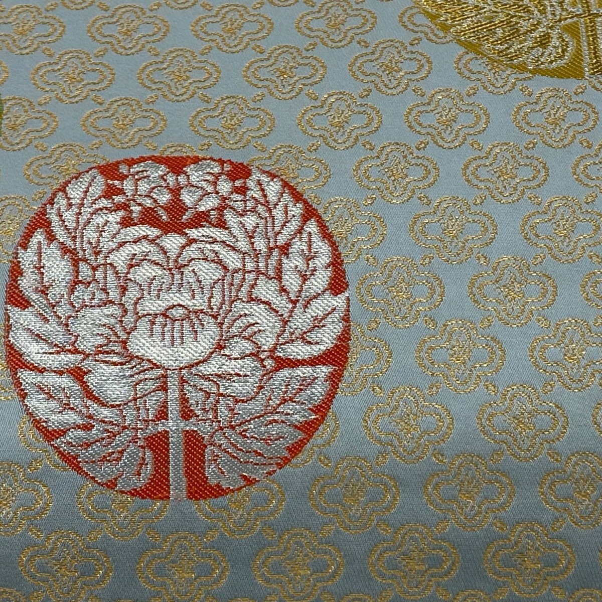 袋帯 美品 逸品 龍村晋 落款 草花 金糸 箔 水色 全通 正絹 【中古】_バイセル 14117_2