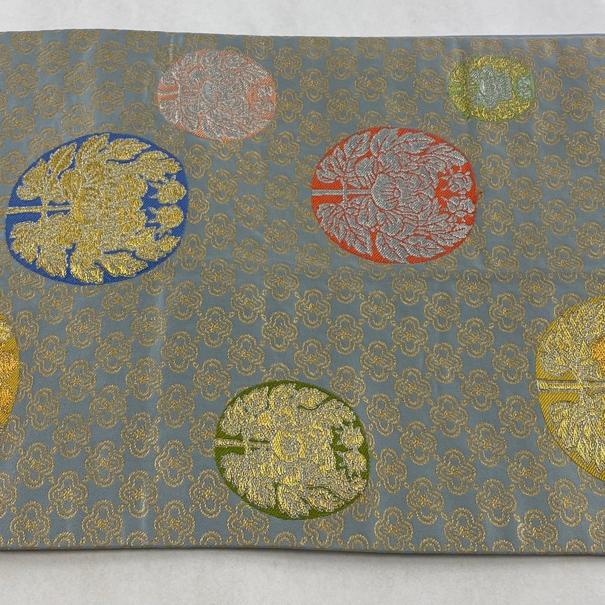 袋帯 美品 逸品 龍村晋 落款 草花 金糸 箔 水色 全通 正絹 【中古】_バイセル 14117_5