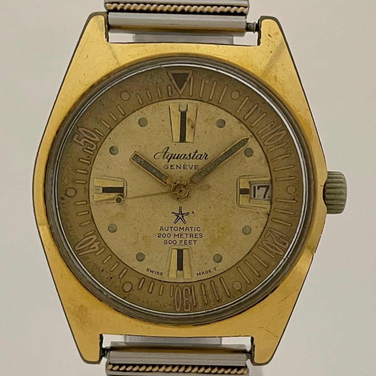 【ジャンク品】 aquastar レア ジュネーブ 1960年代 ダイバーズ200m 腕時計 自動巻き 【中古】