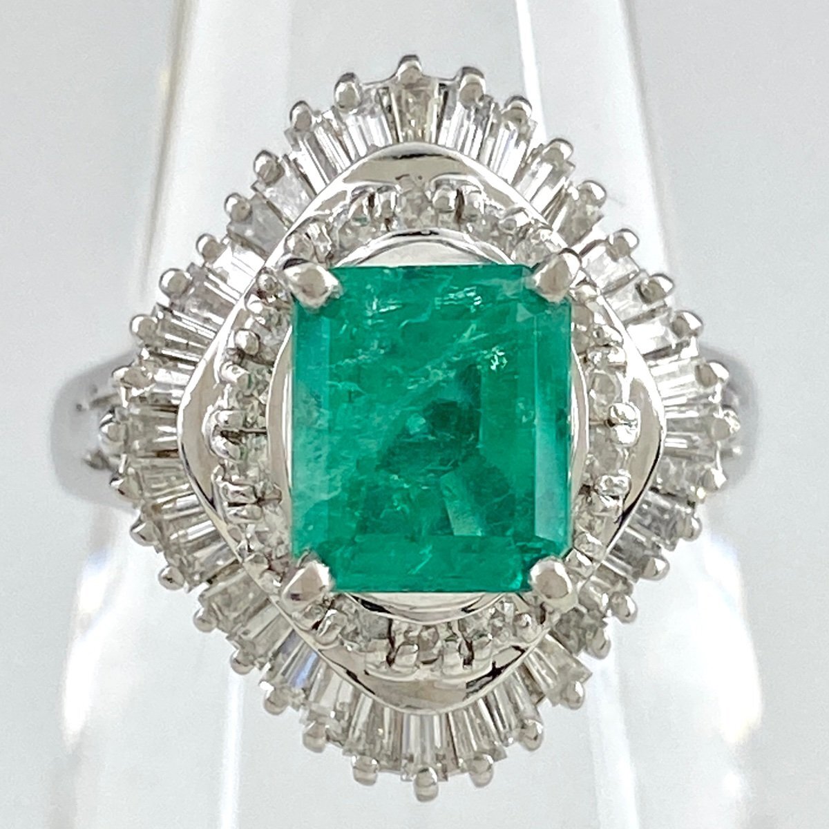  emerald te The Yinling g platinum ring mere diamond ring 12.5 number Pt900 emerald diamond lady's [ used ]