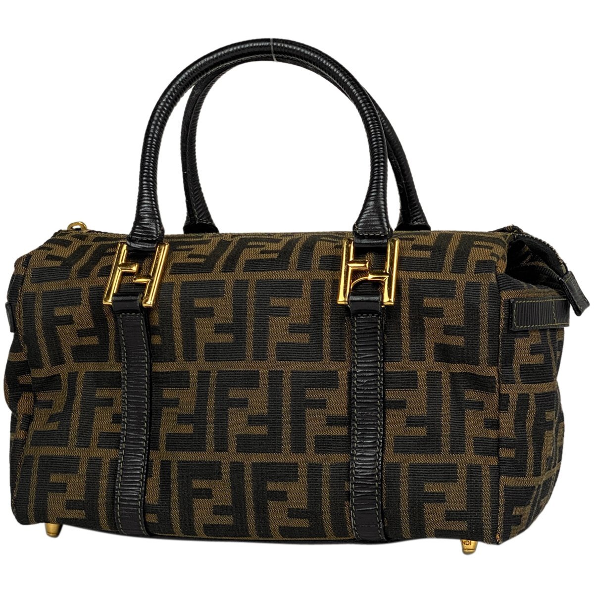  Fendi FENDI Zucca рисунок ручная сумочка Mini Boston ручная сумка ручная сумочка парусина Brown черный 261470 женский [ б/у ]