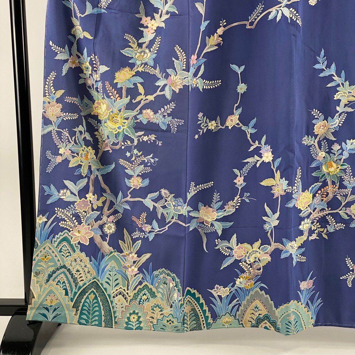 訪問着 身丈159.5cm 裄丈67cm M 袷 千總 落款 枝花 金彩 刺繍 青紫 正絹 逸品 一つ紋 【中古】の画像2