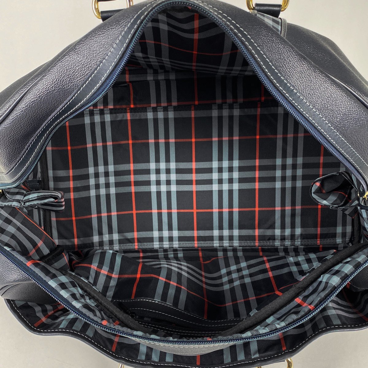 バーバリー BURBERRY ロゴ ボストンバッグ チェック柄 2WAY ショルダーバッグ ボストンバッグ レザー ネイビー レディース 【中古】_バイセル 14176_6