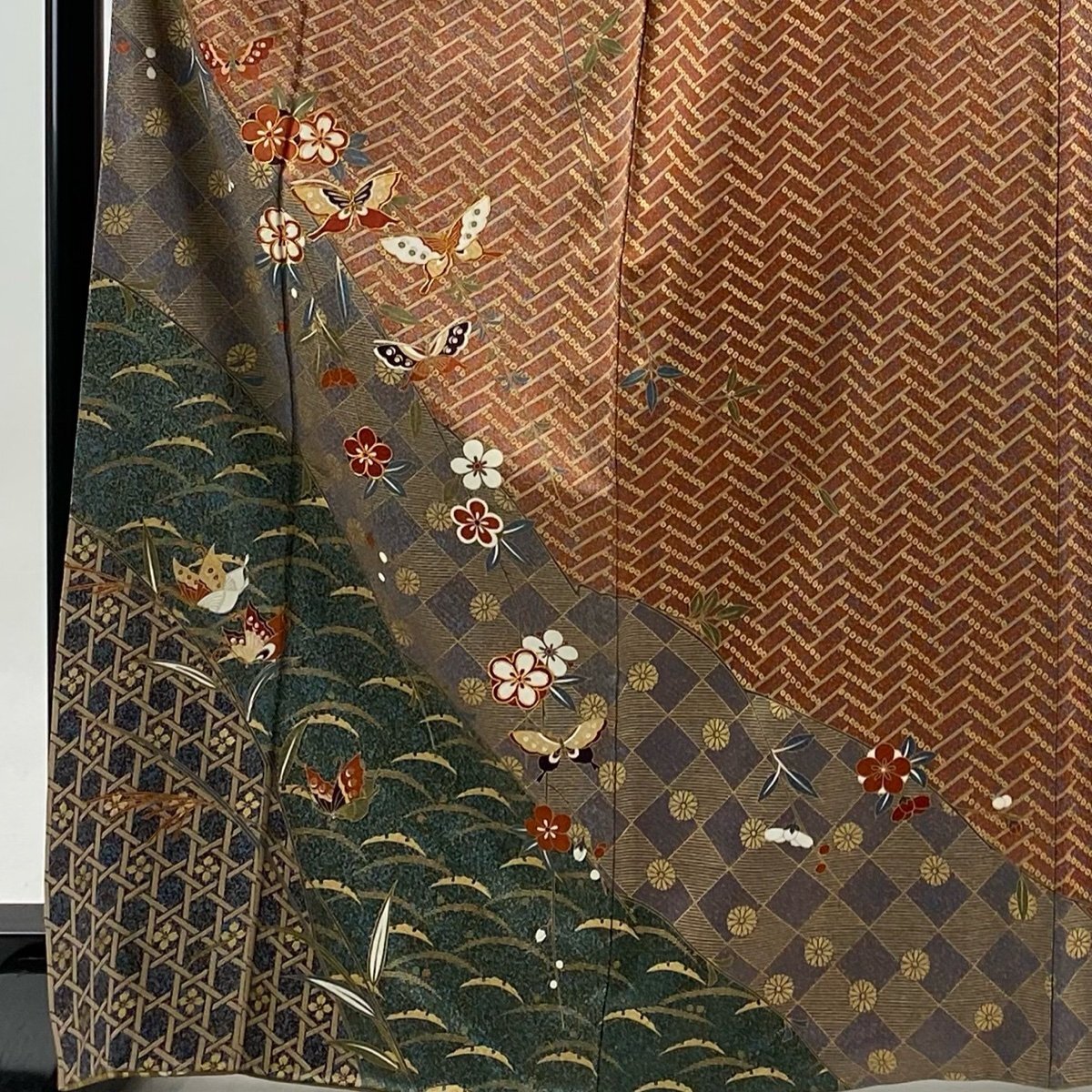 訪問着 身丈168.5cm 裄丈67.5cm L 袷 蝶 枝垂れ桜 金糸 金彩 赤茶 正絹 美品 秀品 【中古】_バイセル 14088_2