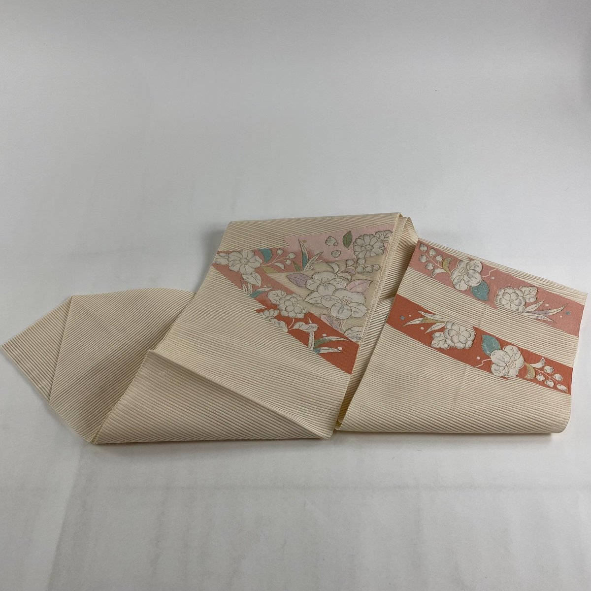 名古屋帯 美品 秀品 八寸名古屋帯 松葉仕立て 夏帯 絽 草花 金銀糸 ベージュ 正絹 【中古】_バイセル 14118_5