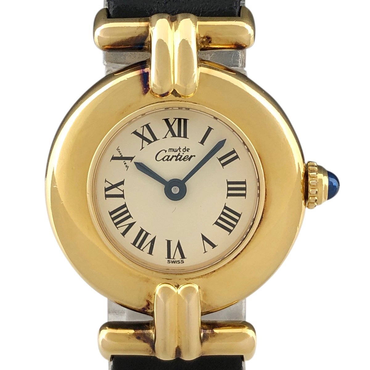  Cartier CARTIER Must ko Rize verumeiyu590002 wristwatch silver 925 GP leather quartz ivory lady's [ used ]