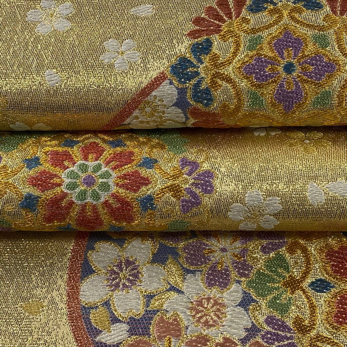 袋帯 美品 秀品 華文 桜 金糸 箔 金色 六通 正絹 【中古】_バイセル 14117_3