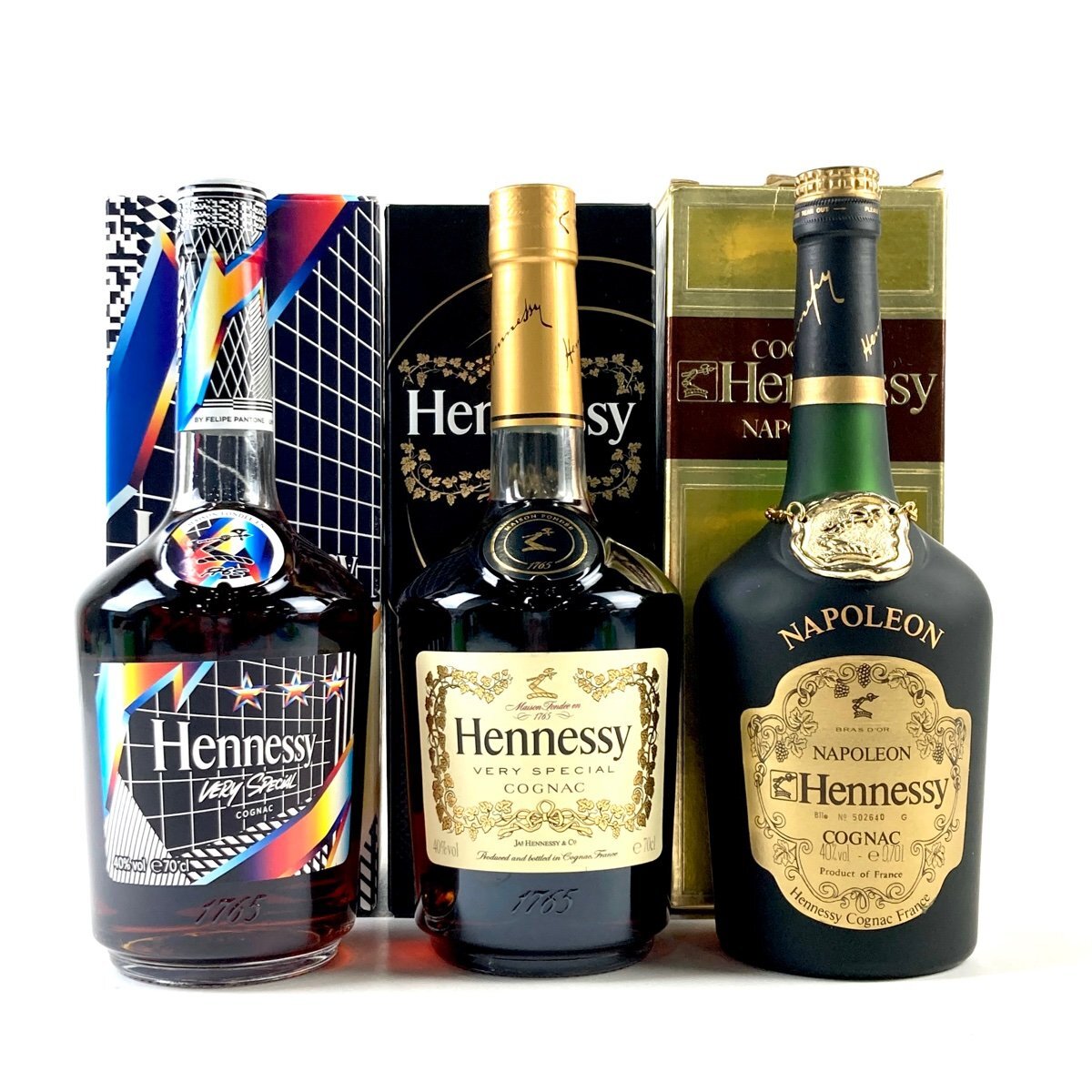 3本 ヘネシー Hennessy ベリー スペシャル ナポレオン ブラスドール 金ラベル コニャック 700ml ブランデー セット 【古酒】の画像1