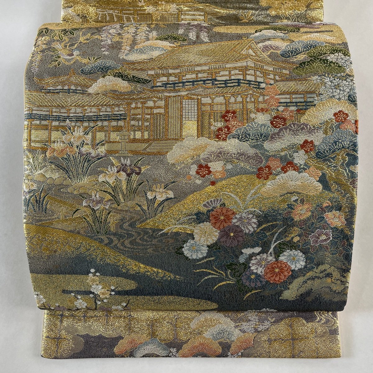 袋帯 美品 秀品 世界文化遺産三連作 銀閣寺 金糸 本金箔 金色 お太鼓柄 正絹 【中古】_バイセル 14117_1