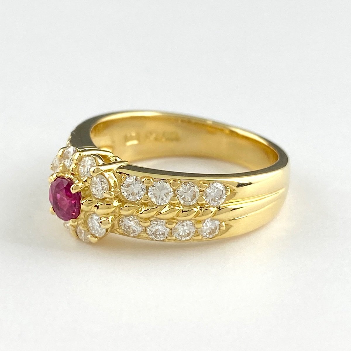  NINA RICCI   рубин    дизайн  кольцо   YG  жёлтый  золотой   кольцо   ... бриллиантовый   кольцо   12 номер   K18  рубин    алмаз   женский  【 подержанный товар 】