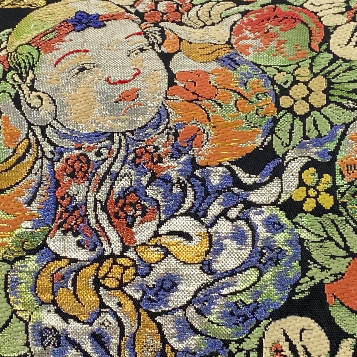 袋帯 逸品 龍村平蔵 落款 花鳥 赤子 箔 黒 六通 正絹 【中古】_バイセル 14117_2