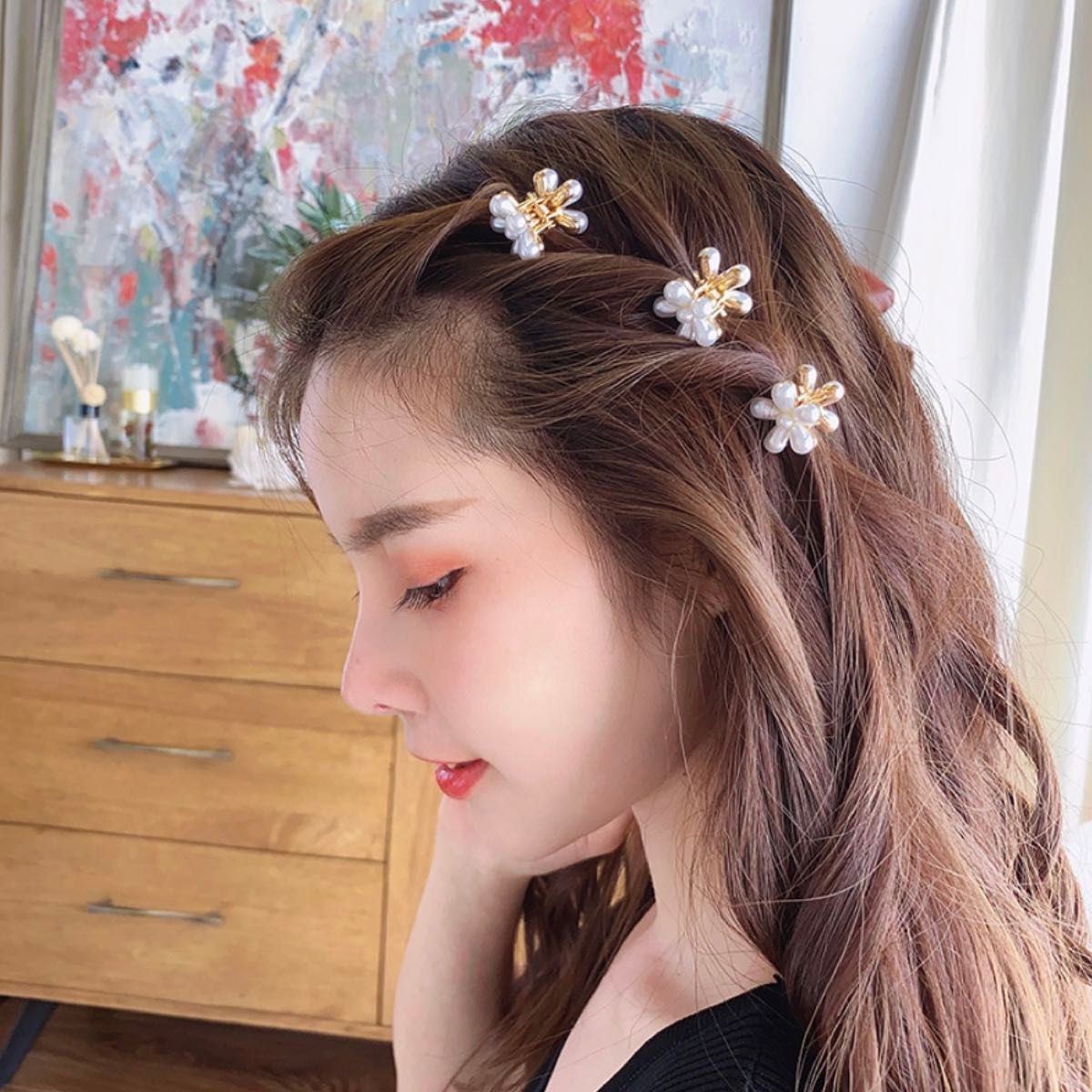 お花 パール　クリップ  ヘアアクセサリー フラワー 簡単 ヘアアレンジ 韓国 可愛い　ミニ　 ウェディングアクセサリー　 髪飾り