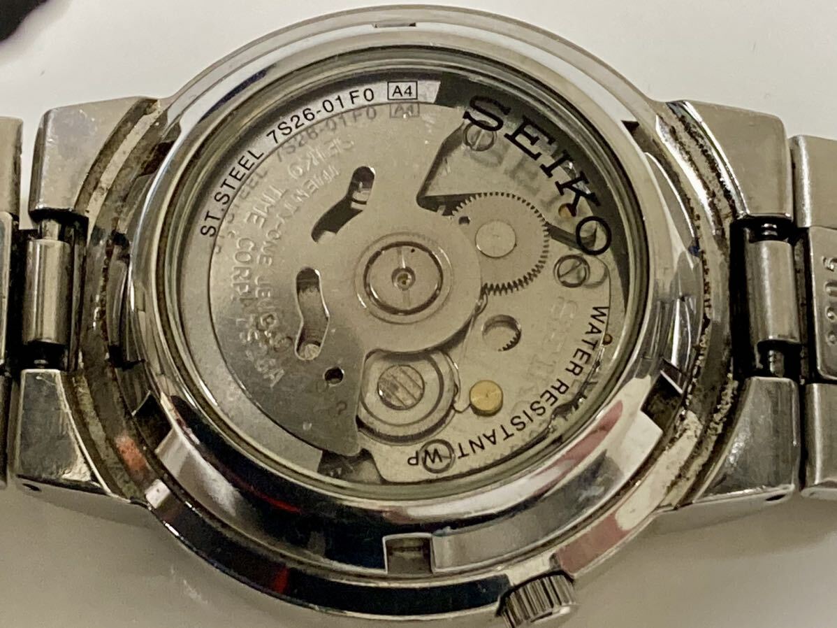 SEIKO ファイブ デイデイト 7S26-01F0 自動巻き 裏スケ 黒文字盤 腕時計 稼働品 セイコー _画像8