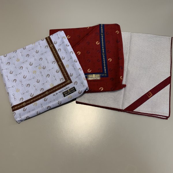 1 jpy ~ gentleman men's handkerchie 3 sheets Dunhill Pao ro Gucci navy dark red cotton C1880