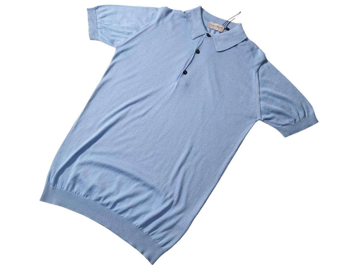  メンズ S ジョンスメドレー 最高級コットン 台襟ポロシャツ ADRIAN EVENTIDE BLUE JOHN SMEDLEY イギリス製★_画像1