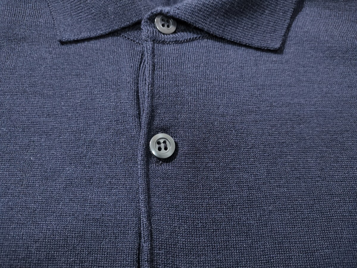 メンズ L ジョンスメドレー 最高級ウール ポロシャツ PAYTON ダークネイビー オールシーズン使える汎用性の高いニットポロシャツ★同梱不可_2つボタンでスマートで気品のある印象に
