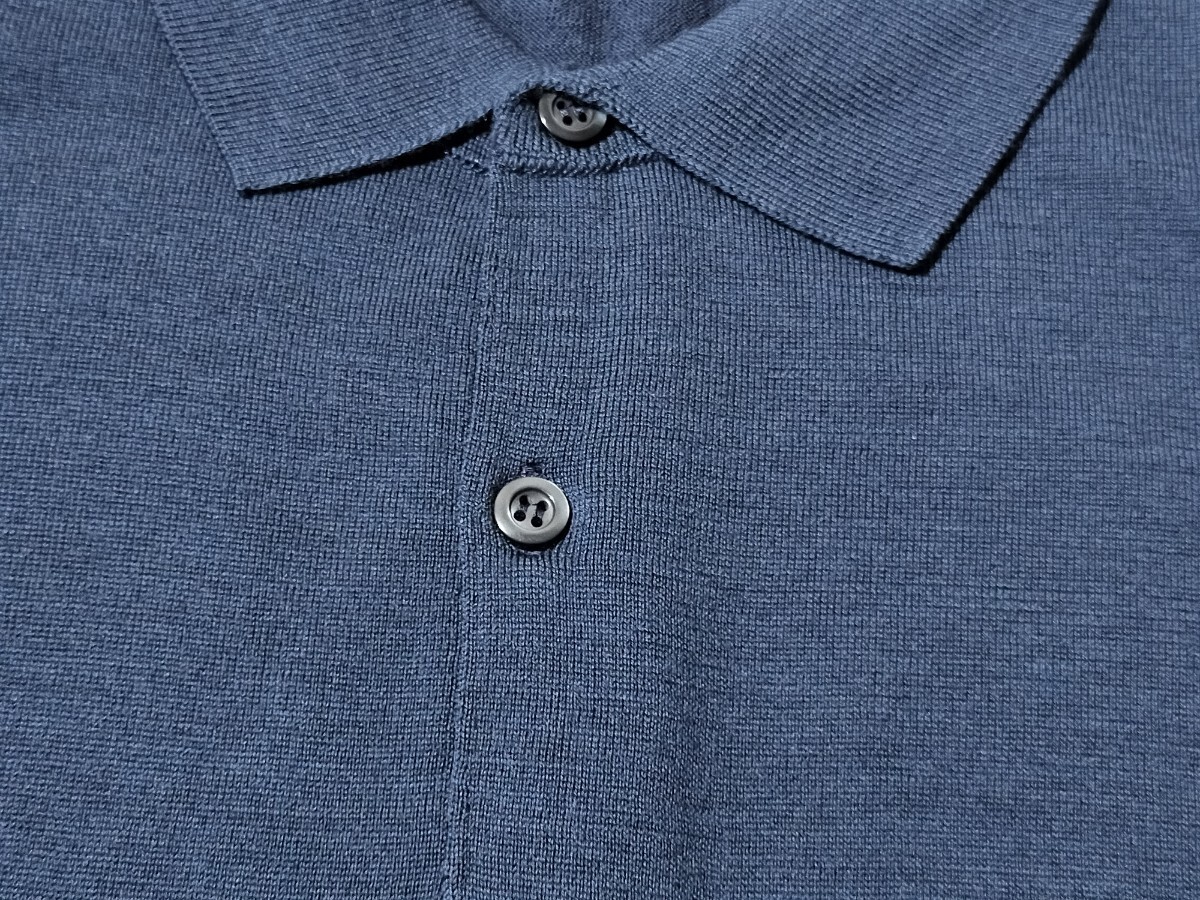 メンズ 希少 XXL ジョンスメドレー メリノウール ポロシャツ PAYTON スモークブルー 4シーズン使える汎用性の高いポロシャツ★同梱不可_２つボタンがでスマートで気品のある印象に