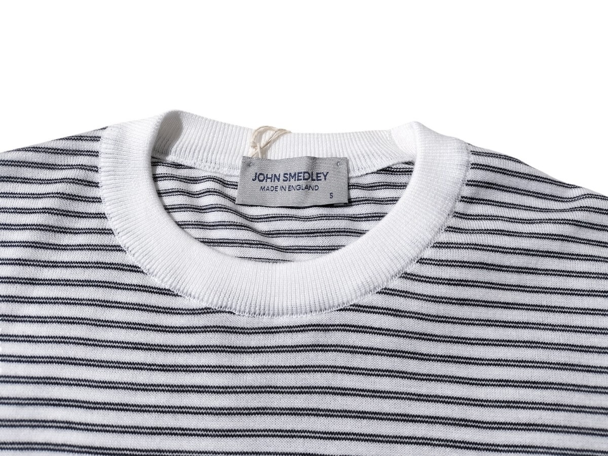 日本別注■メンズ S ジョンスメドレー 最高級コットン ボーダー クルーネックTシャツ S4631 WHITE/NAVY JOHN SMEDLEY イギリス製★同梱不可_画像2