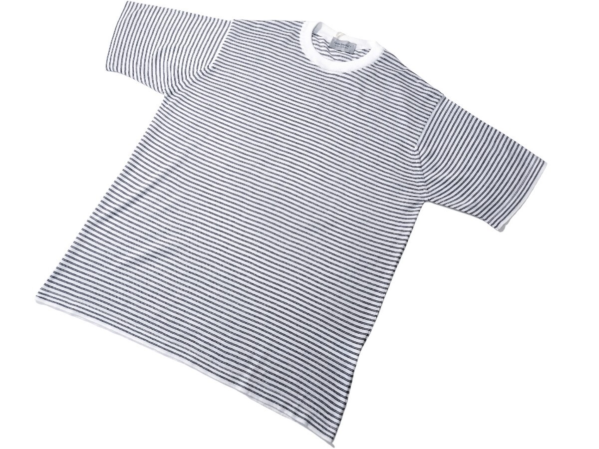 日本別注■メンズ S ジョンスメドレー 最高級コットン ボーダー クルーネックTシャツ S4631 WHITE/NAVY JOHN SMEDLEY イギリス製★同梱不可_画像1