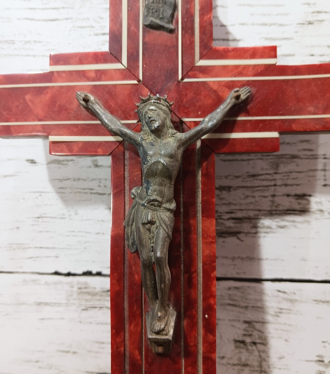 フランスアンティーク 十字架 キリスト クロス 壁掛け 木製 教会 フレンチ インテリア オブジェ ブロカント の画像3