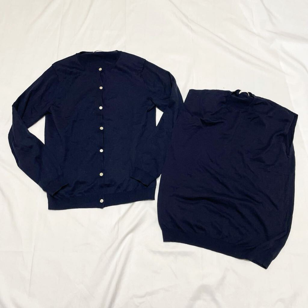 10*① Ballsey Ballsey ensemble knitted sleeveless sweater cardigan thin S lady's navy 