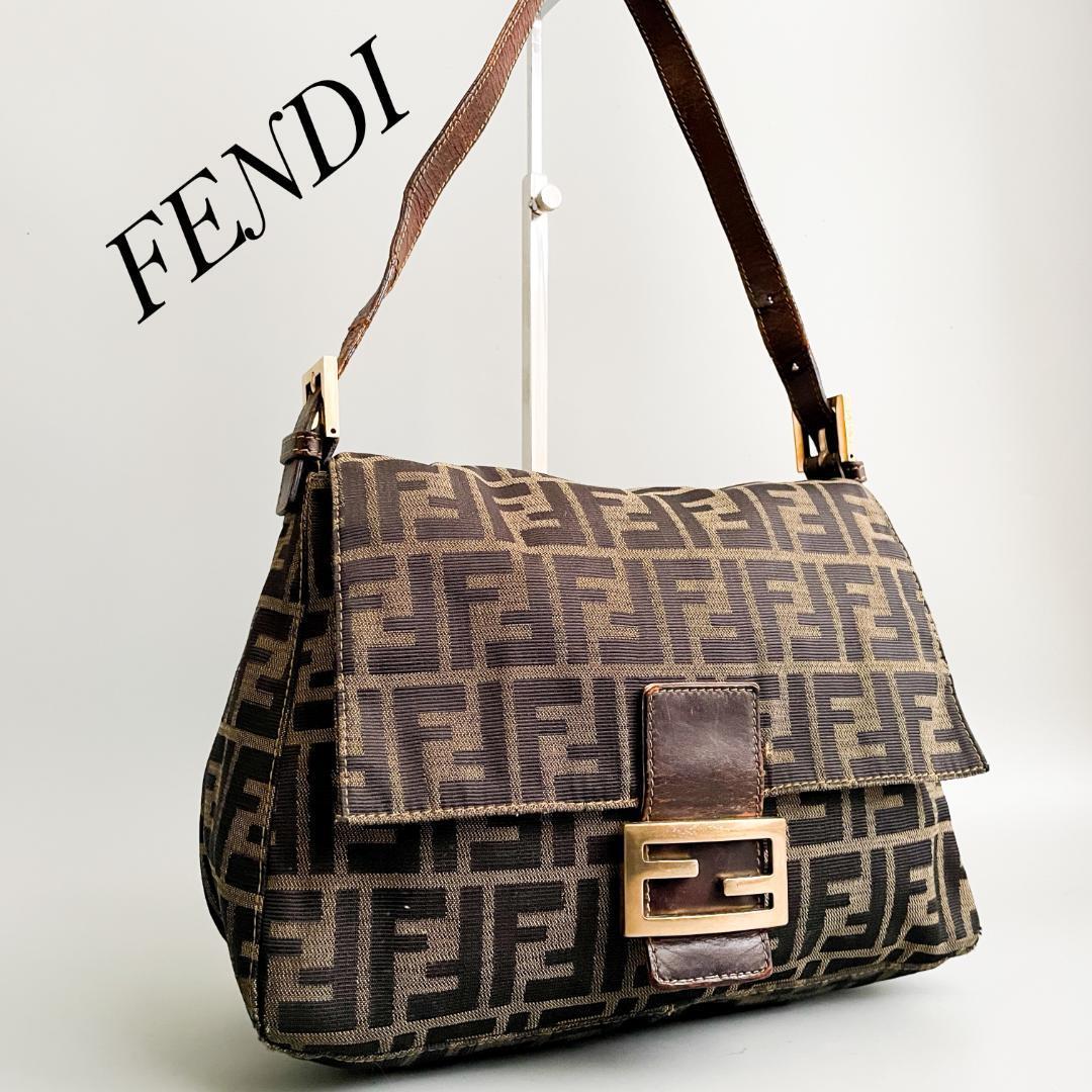 美品・人気モデル FENDI フェンディ ショルダーバッグ ハンドバッグ マンマバケット ズッカ FF キャンバス レザー ブラウン_画像1