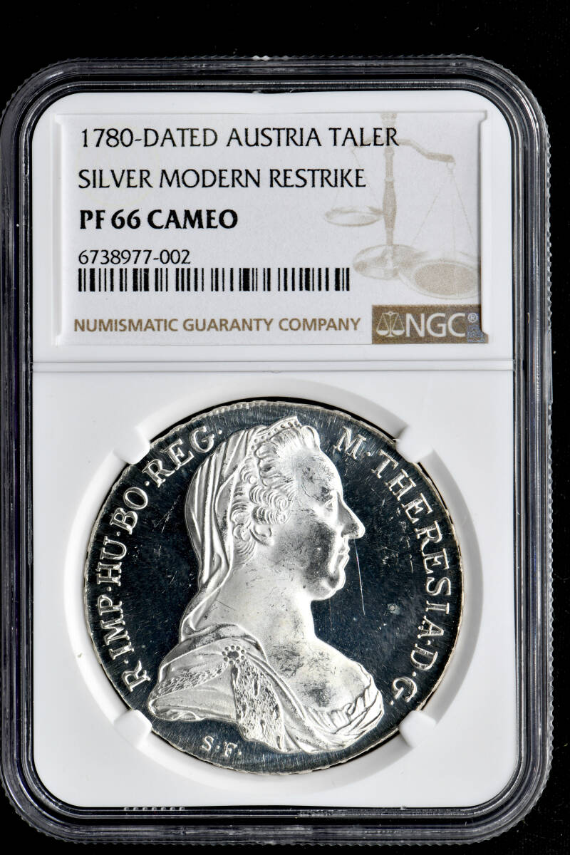 ★日終 【NGC PF66CAMEO】1780 オーストリア 1T銀貨 Restrike 完全未使用 プルーフ 世界コイン 古銭 貨幣 硬貨 銀貨 【決済期限火曜日】_画像3