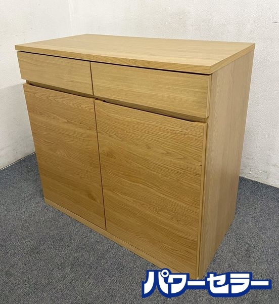 MUJI/無印良品 キャビネット リビング サイドボード 幅88 天然木 収納家具 オーク材 中古家具 店頭引取歓迎 R8035_画像1