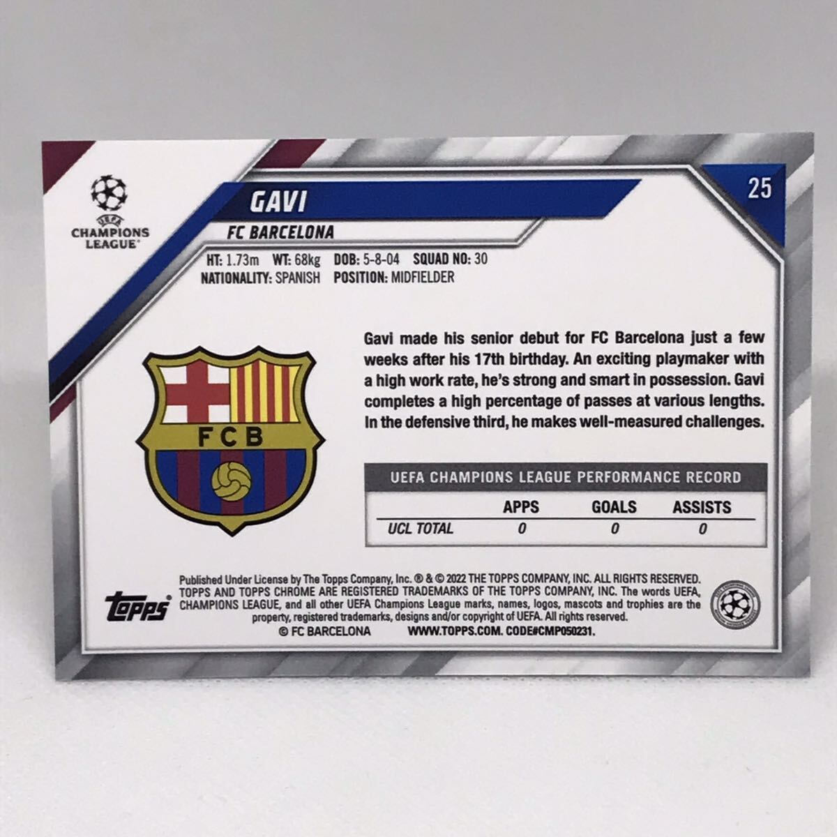 #25 2022 GAVI topps chrome UEFA CHAMPIONS LEAGUEの画像2